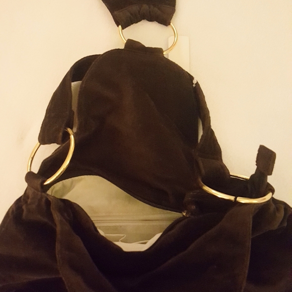 Brown velvet purse and set of cristal flower Neckless with earrings - Picture 7 of 9